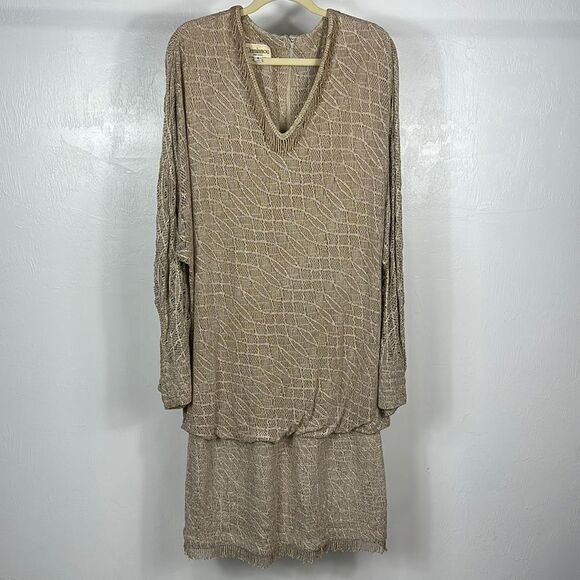 Damianou Long Sleeve Drop Waist Evening Crochet Deco Dress Size M - Picture 2 of 12